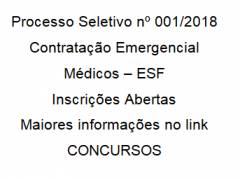 PSS nº 001/2018 Contratação emergencial médicos - ESF - 
