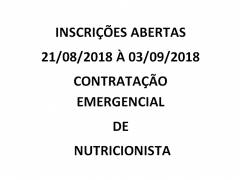  Processo Seletivo Simplificado 008/2018 - Contratação Temporária de Pessoal (Nutricionista) - null